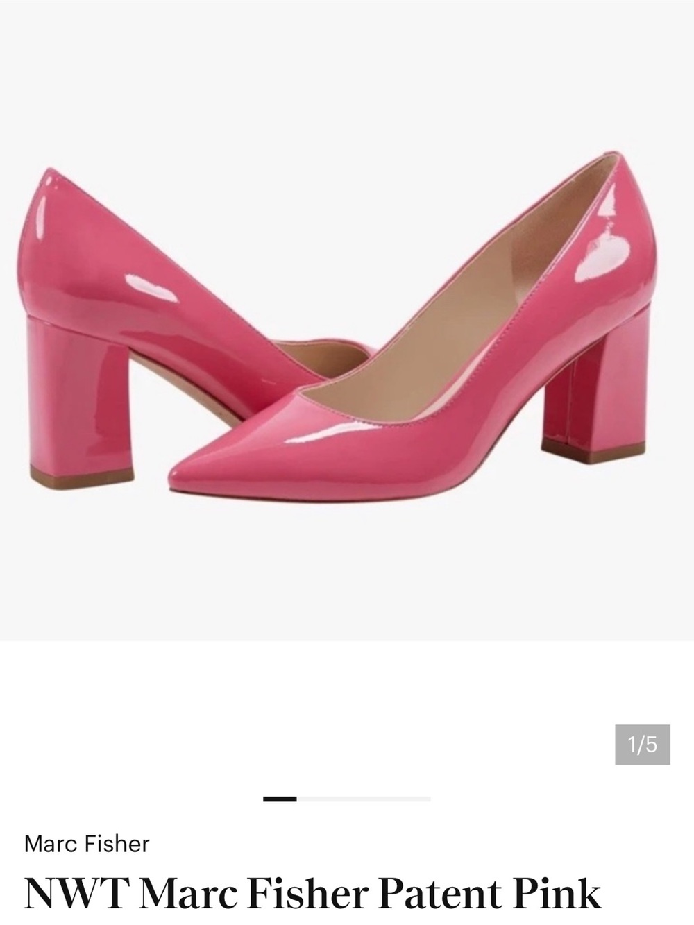 Marc Fisher Patent Pink Pointed Toe Block Heels
